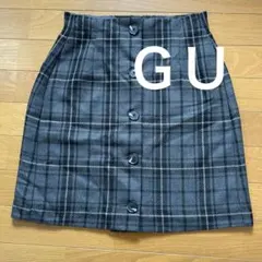 ＧＵ　グレー系チェック ボタン付きタイトスカート