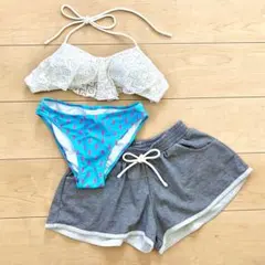 水着 3点セット セパレート 上下 7 S ビキニ 白 レース フリル