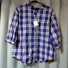 新品未使用！COLZA 青 チェックシャツ 5分袖