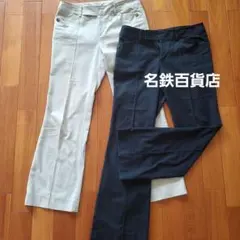 【セット】センタープレス　フレアパンツ　綿　ベージュ　ネイビー　スーツ