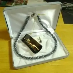 LADIES Fashion グレー ネックレス イヤリング　パール調　真珠風