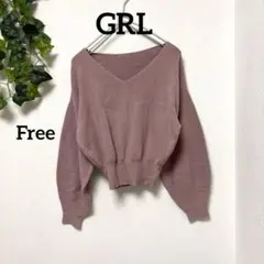 美品【GRL】Vネックニット ピンク系 フリー バルーン袖 春色 春コーデ
