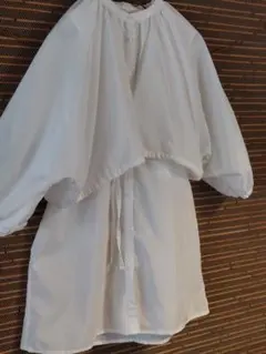 アンドジェイ⭐ホワイト バルーンスリーブ ドッキングシャツ⭐五分袖⭐M