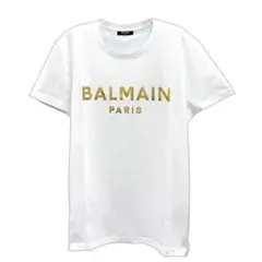BALMAIN ロゴTシャツ ホワイト ゴールドボタン タグ付き 34サイズ 