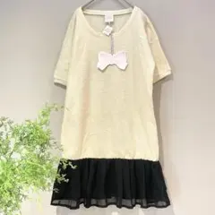 【ウィアヤノリュバン】新品♡異素材フリルドッキング＊ニットチュニックワンピース