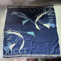 ニナリッチ　NINA RICCI 紺色　花柄　大判　ハンカチ　シルク　綿