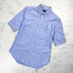 美品 ラルフローレン 半袖ボタンダウンシャツ ポニー刺繍 水色 S*PD36