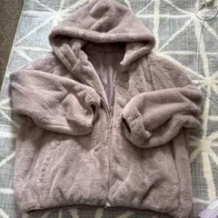 薄いピンク フード付きファーコート