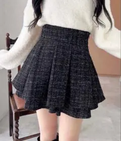 INGNI イング タックミニフレアスカート 黒 ツイード
