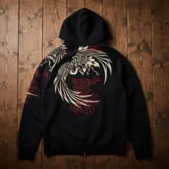 フロップドヘッズ 鳳凰 菊 刺繍 ジップアップパーカー ブラック