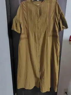 SAMANSAモス２ワンピース　マスタード ロングシャツワンピース