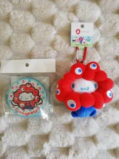 ミャクミャク　サンリオ　シナモンロール　ぬいぐるみ　カラナビ　キラキラ缶　2品