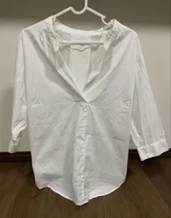 再値下げ　GU ドルマンスリーブ　七分袖　スキッパーシャツ　白　バンドカラー　S