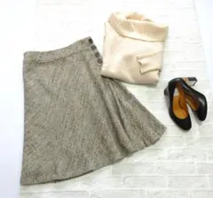 美品 送料込み 23区 ベージュ ウール綿カシミヤ混 ツイード スカート 日本製