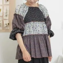 Samansa Mos2 花柄パッチワークブラウス フリー