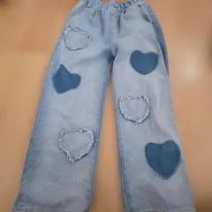 ハート型ダメージ加工デニムパンツ 140サイズ