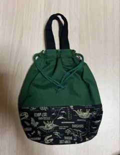 ハンドメイド上履き入れ巾着袋恐竜柄黒色