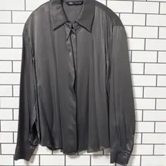 ZARA サテンシャツ ダークグレー Mサイズ