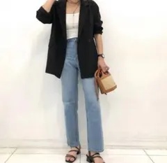 新品　GU ジーユー リネンブレンド ダブルブレスト　ジャケット ブラック