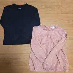 【おまけ付き】子供用黒色ロンT130cm 花柄ピンクシャツ