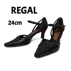 〈美品〉リーガル REGAL　ポインテッドトゥ パンプス　型押し　ストラップ