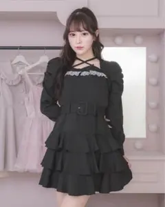 パルエルフィー リボン付きドットチュールティアードワンピース