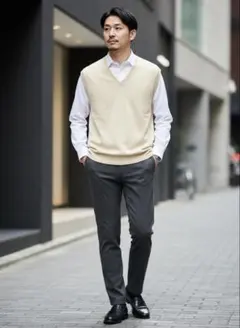 COMME CA ISM M ニットベスト ベージュ　Mサイズ　コムサイズム