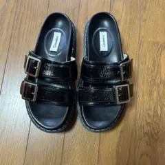 Casselini ブラック ダブルストラップ厚底サンダル