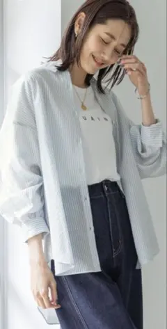 グローバルワーク　シアーレギュラーカラーシャツ　ブルーストライプFのサムネイル