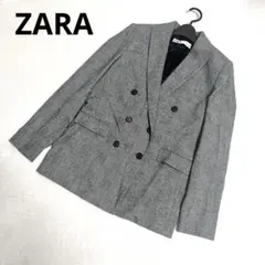 ZARA ウール混 ダブルブレストジャケット S グレー系チェック