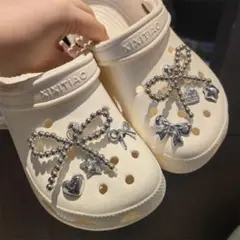 シルバー リボン ジビッツ クロックス アクセサリー サンダル ハート スター