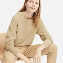 ユニクロ(XL)毛100%/ハイゲージニット/セーター/プルオーバー/ベージュ