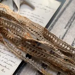 ジャンクジャーナル素材☆錆染小汚細めcottonレースリボン