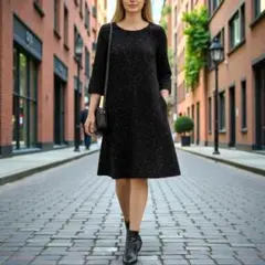 美品✨️ アンタイトル ウール ツイード ワンピース L ブラック Aライン