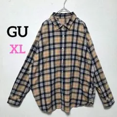 1620 GU 長袖 フランネルチェックシャツ ゆったり 大きいサイズ ベージュ