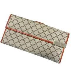 希少　美品　グッチ　長財布　ディアマンテ　キャンバス　フラップ　ロゴプレート