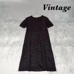 Vintage ヴィンテージ 半袖ワンピース 裏地付 ミモレ丈 セレモニー