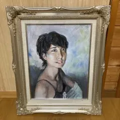 油彩画 人物肖像 ダークブラウンフレーム 油彩画 人物肖像 ダークブラウンフレーム