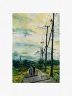 「あの春、君と犬と、ゆっくり帰った道」オイルパステル原画 一点物