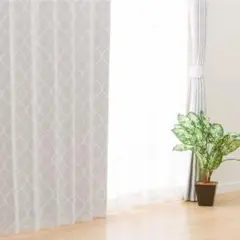 幾何学模様 ホワイトグレー ドレープカーテン　190cm