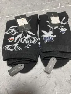 花柄デザイン 黒 ソックス 23-25cm