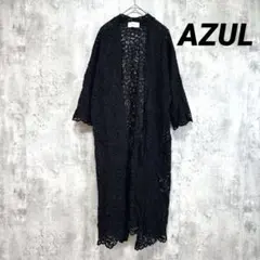 【AZUL】花柄レース ロングカーディガン ブラック F 薄手透け感 ボタンなし