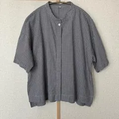 無印良品オーガニックコットンギンガムチェック五分袖ブラウスM〜L