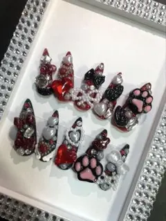 赤 黒 ネイルチップ ロング 地雷系 量産型 推し活 現品限り