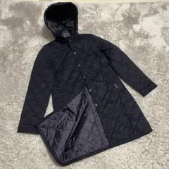 極美品　ラベンハム ネイビー ウール キルティング フーデッド ロングコート38