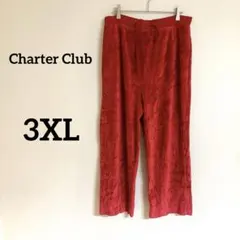 美品 Charter Club レッド ワイドパンツ スエード調 ルームパンツ