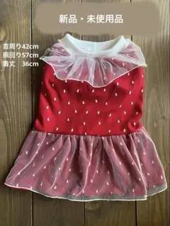 小型犬〜小さめ中型犬用 いちご柄フリル付きワンピース