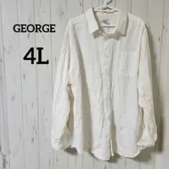 GEORGE【4L】ホワイト 長袖シャツ 大きめサイズ フロントポケット付き