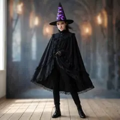 【即発送】魔女 マントM　とんがり帽子 セット ゴスロリ レース ハロウィン