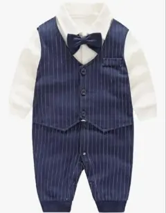 【最終値下げ】タキシード風ロンパース ネイビー ストライプ　60cm